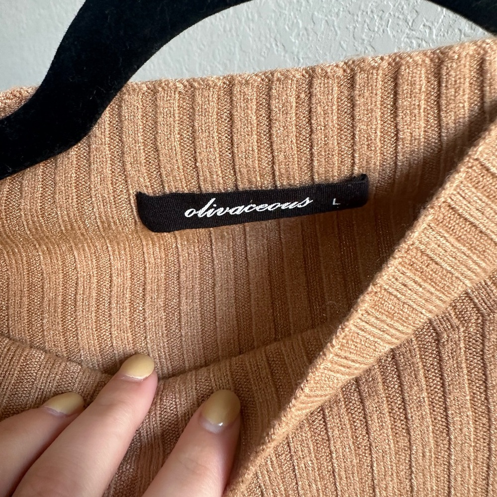 Tan Ribbed Knit Sweater - Picture 3 of 5